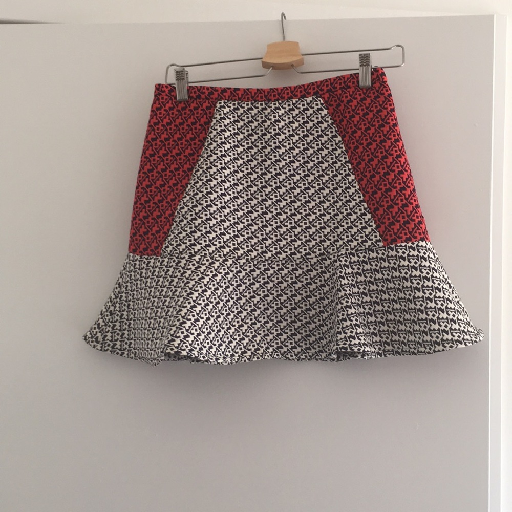 Red, navy and white peplum skirt